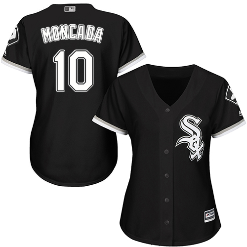 White Sox #10 Yoan Moncada Black Alternate Women's Stitched MLB Jersey